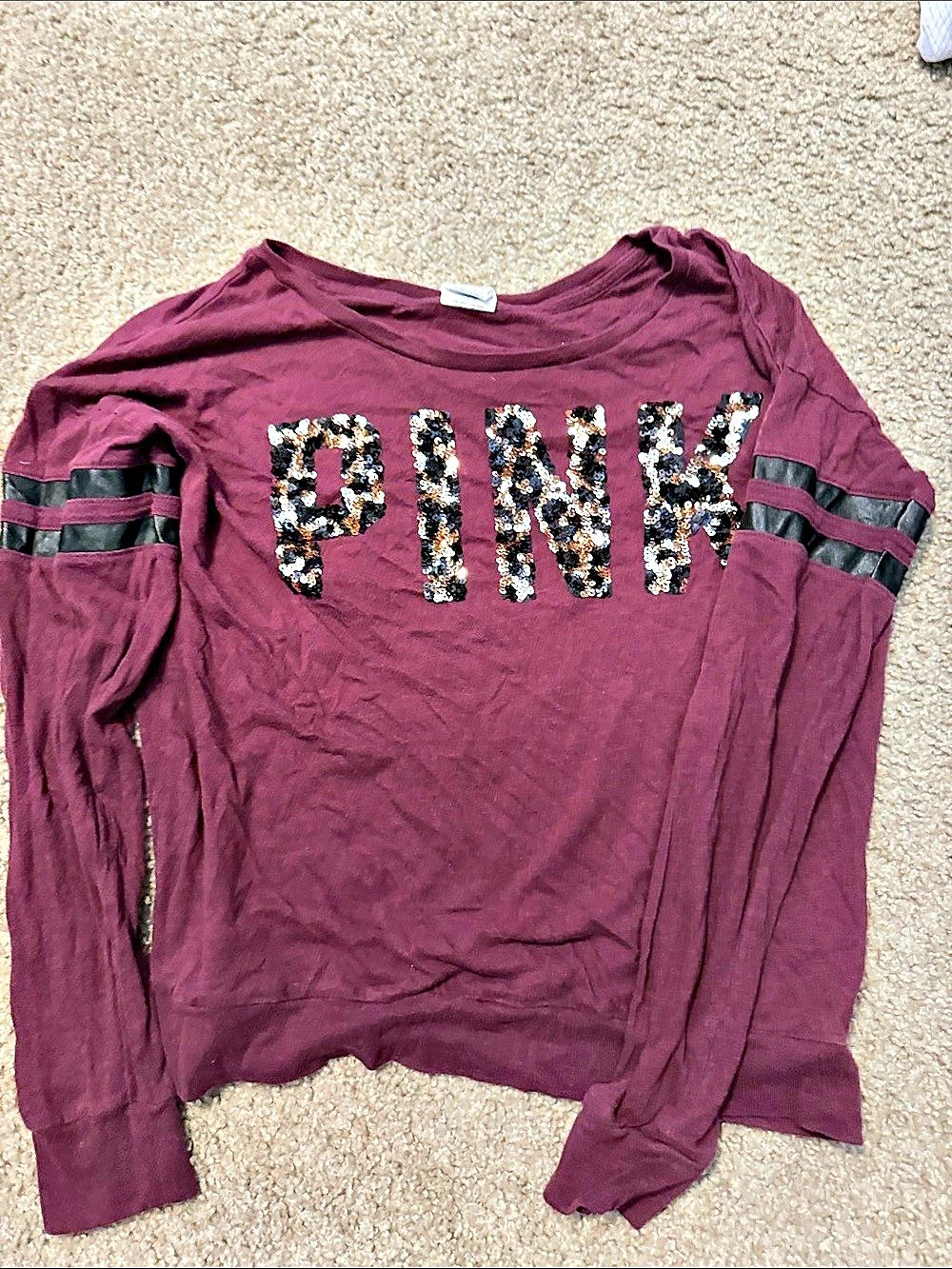 PINK Victoria's Secret Sequin Logo Long Sleeve Campus Tee Purple